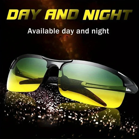 2-piece set, men's and women's day and night driving glasses, stylish square frame with yellow PC lenses