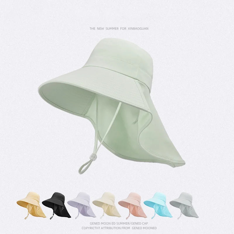 8555 Summer outdoor sunblock hat Korean version of a big hat cape fisherman hat with horsetail hole hat woman