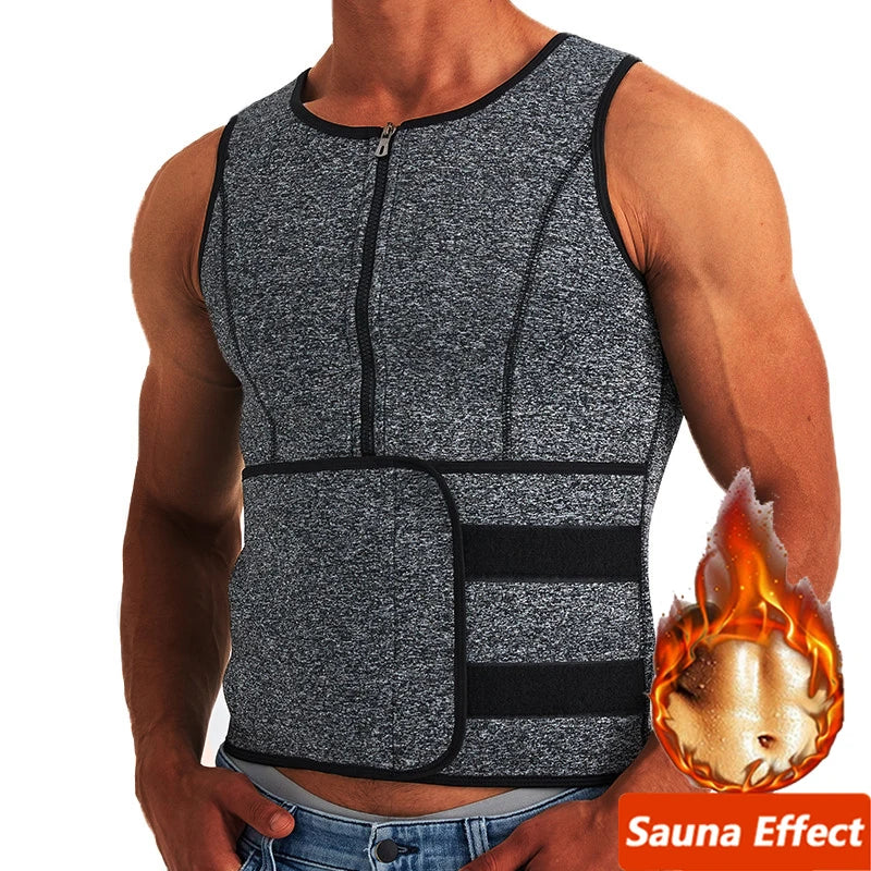 Grey Men Sauna Sweat Vest Shapewear Waist Trainer Slimming Tank Fat Burner Vest