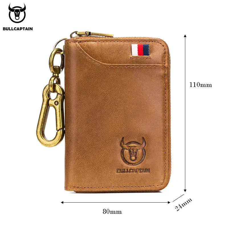 BULLCAPTAIN Genuine Leather Men's Key Card Holder High Quality Multifunctional Car Key Chain Wallet Mini Card Holder Key Holder