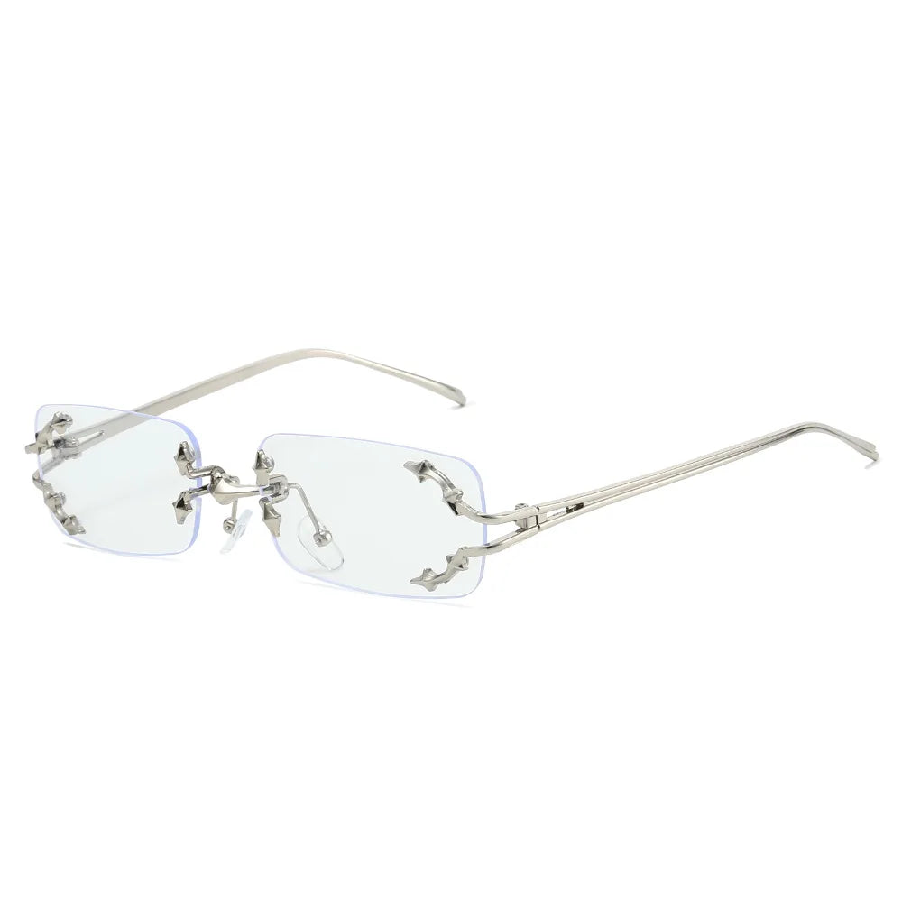 JNPCXI New Y2K Rimless Square Star Sunglasses for Women Fashion Vintage Hip Hop Driving UV400 Eyewear Frame Outdoor Men Punk
