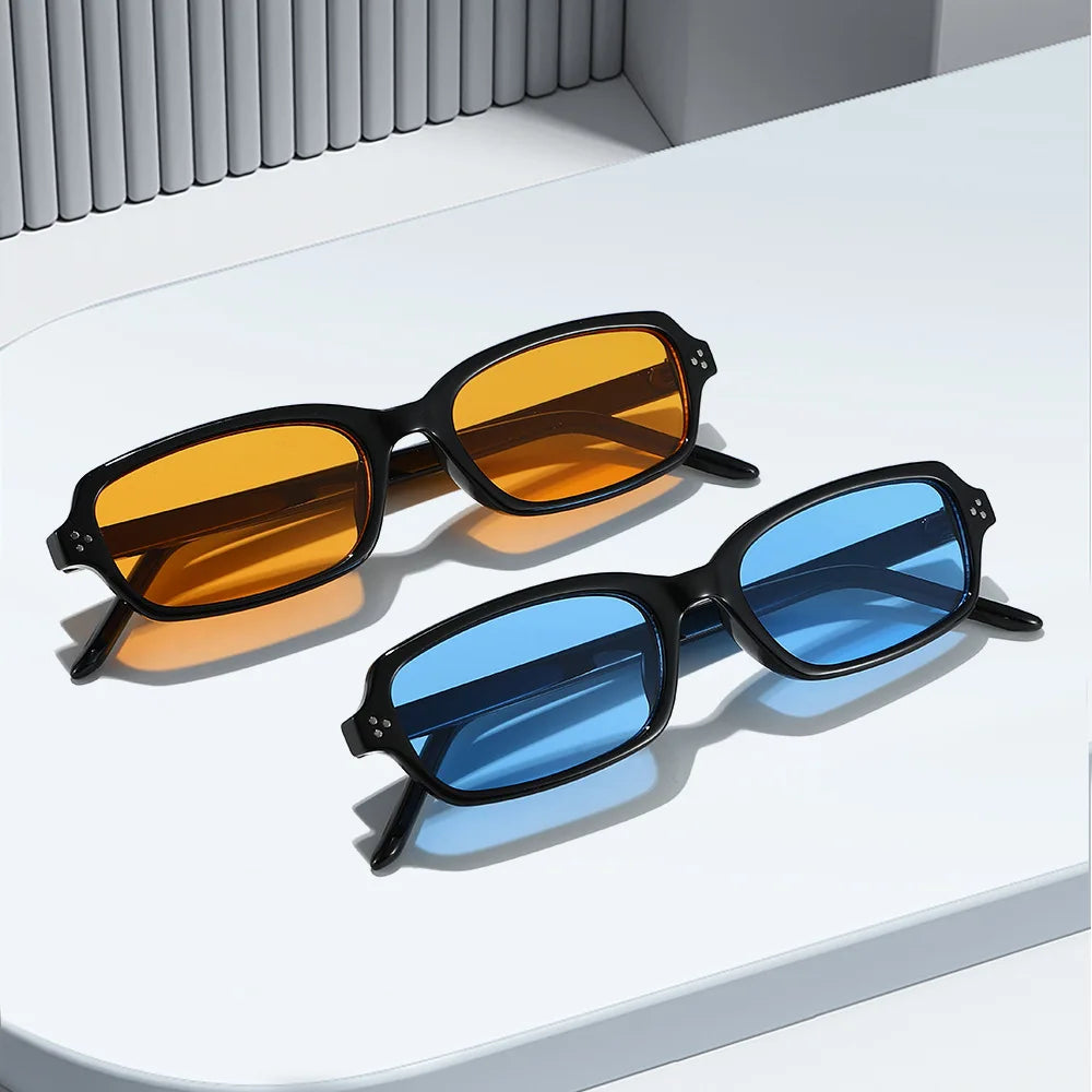 JNPCXI New Ins Popular Small Rectangle Sunglasses Fashion Candy Color Women UV400 Retro Rivets Men Clear Lens Frame