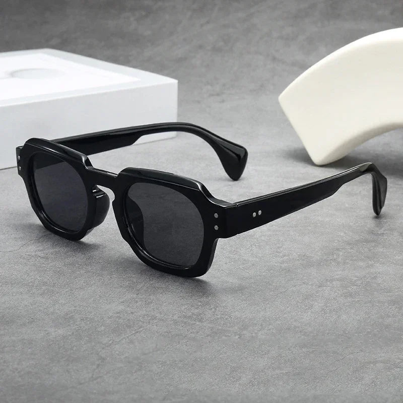 JNPCXI Retro Square Sunglasses Women Fashion Black Blue Shades UV400 Men Rivets Trending Sun Glasses