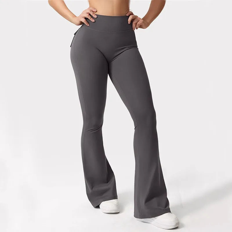 Women's High Waisted Relaxed Flare Wide Leg Fitness Yoga Cargo Pants With Pockets