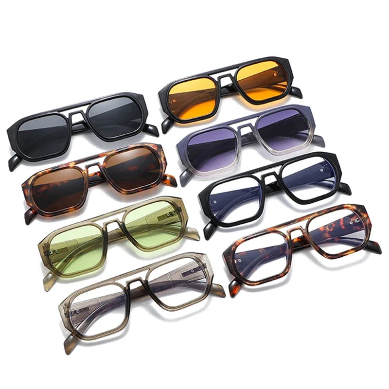 JNPCXI Retro Double Bridges Polygon Square Women Sunglasses Fashion Green Shades UV400 Men Clear Gradient Sun Glasses