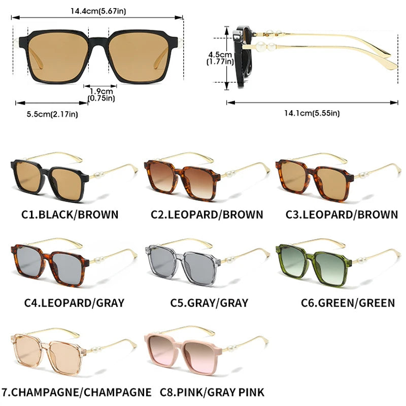 JNPCXI New Luxury Square Pearl Decorated Women's Sunglasses Fashionable UV400 Casual Sun Glasses
