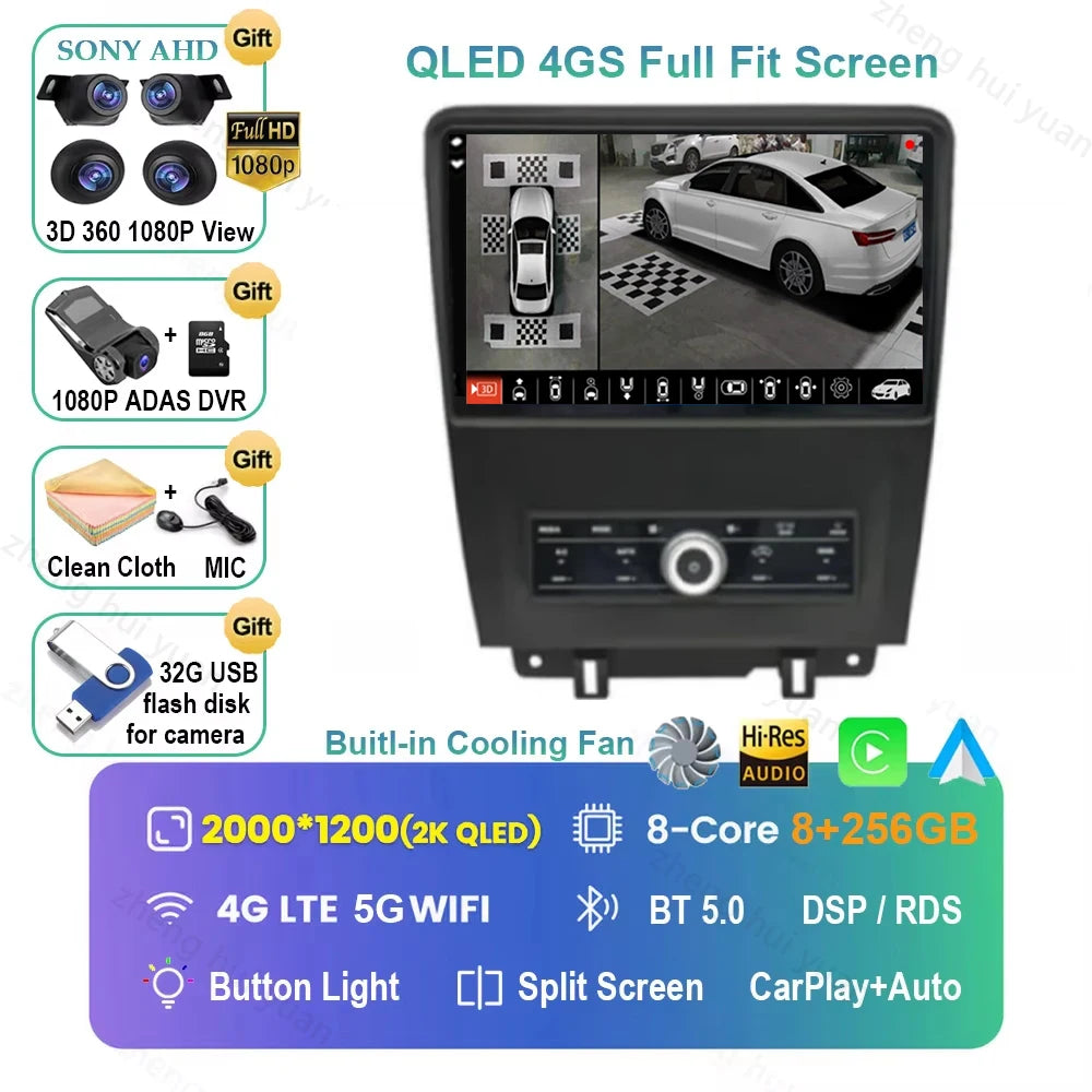 For Ford Mustang 2010 2011 2012 2013 2014 Android 16 GPS WIFI 4G Carplay&Auto Car Radio Navigation QLED Multimedia Stereo Player