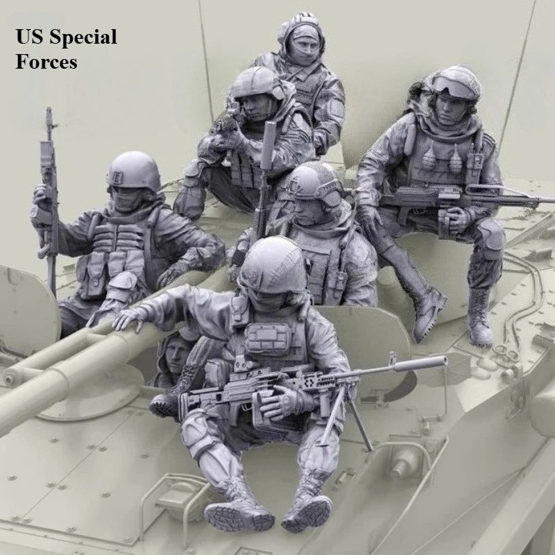 1: 35 Resin Model, US Special Forces Vehicle Mounted 7-person Model, Scene Layout, Unpainted State