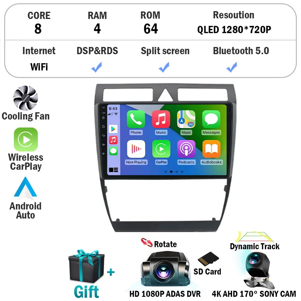 Android 15 Car Autoradio Multimedia Video Player for Audi A6 C5 1997-2006 S6 RS6 GPS Stereo Audio Wireless Carplay Head Unit