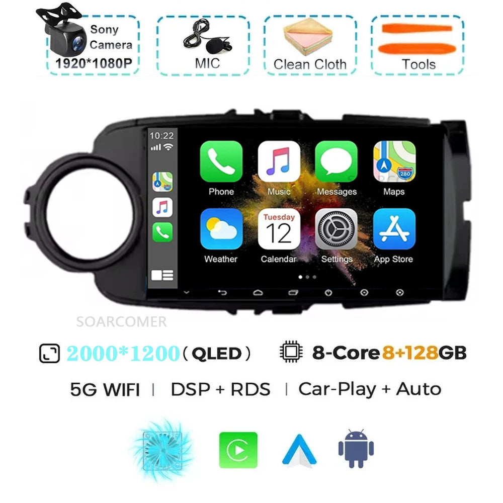 Android 15 For Toyota Yaris 2011 - 2017 Multimedia Player Carplay Auto Car Radio GPS video Qualcomm Snapdragon DSP WiFi+4G DVD
