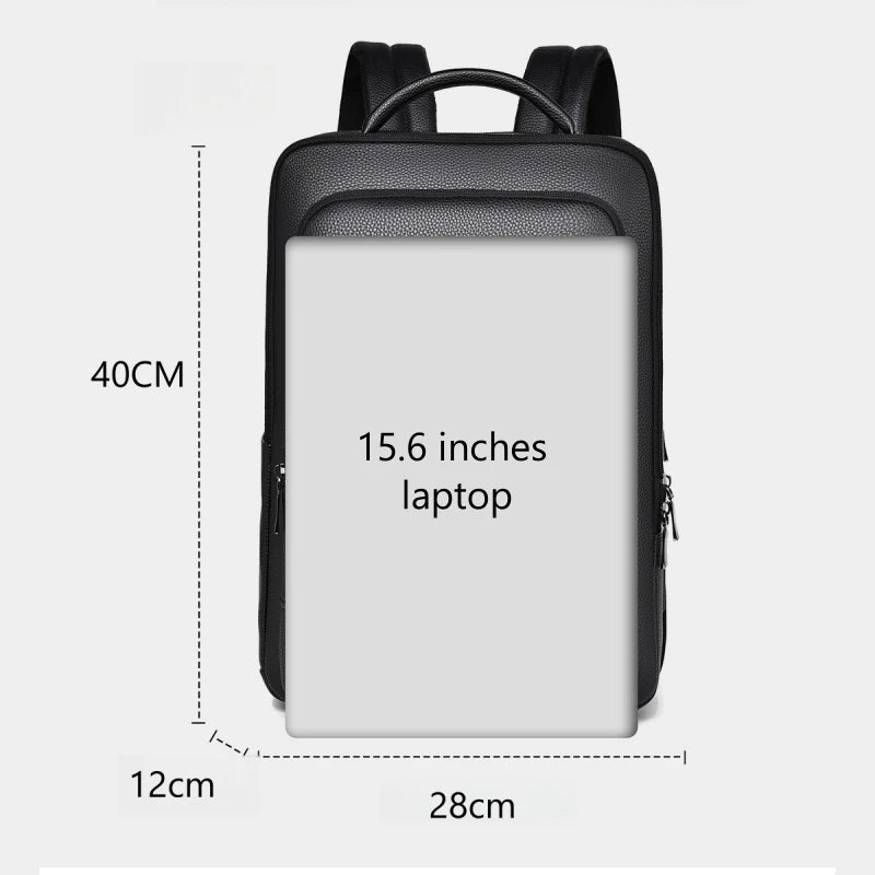 JEEP BULUO Men'Genuine Leather Business Backpacks Black Casual 15.6" Laptop bag