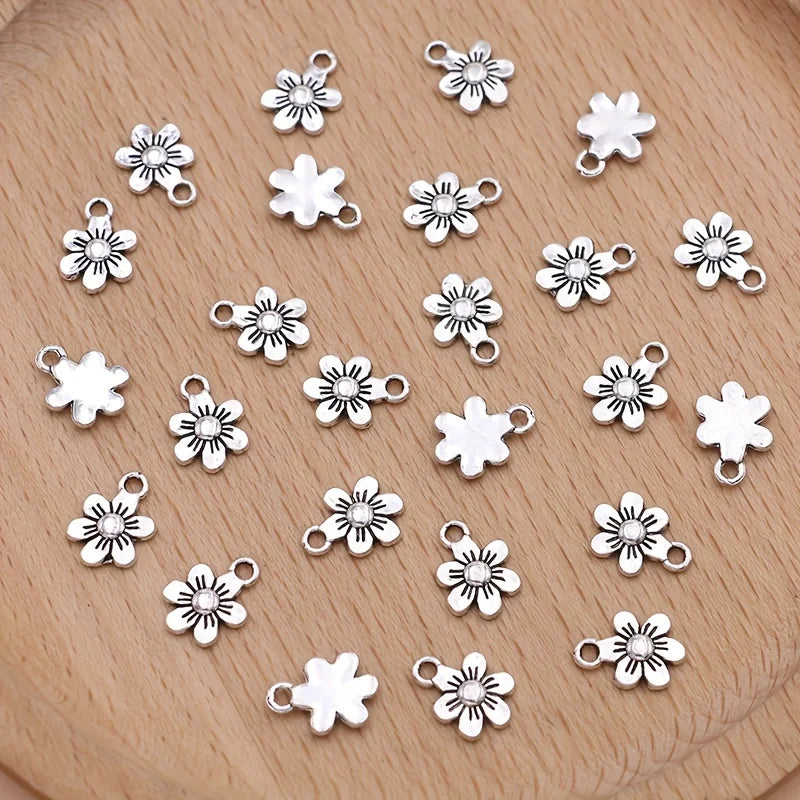 20Pcs Antique Silver Plated Flower Charms Necklace Pendants for Making DIY Earrings Bracelet Handmade Jewelry Accessories