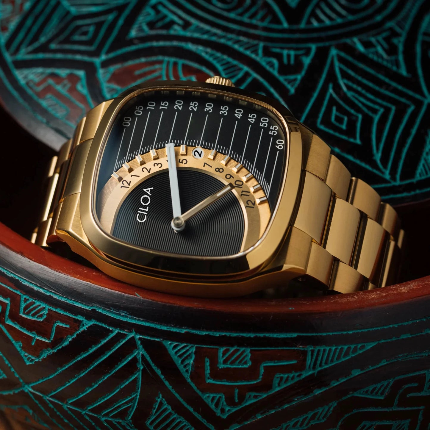 CILOA retrosquare watch men's stainless steel strap gold waterproof quartz watch