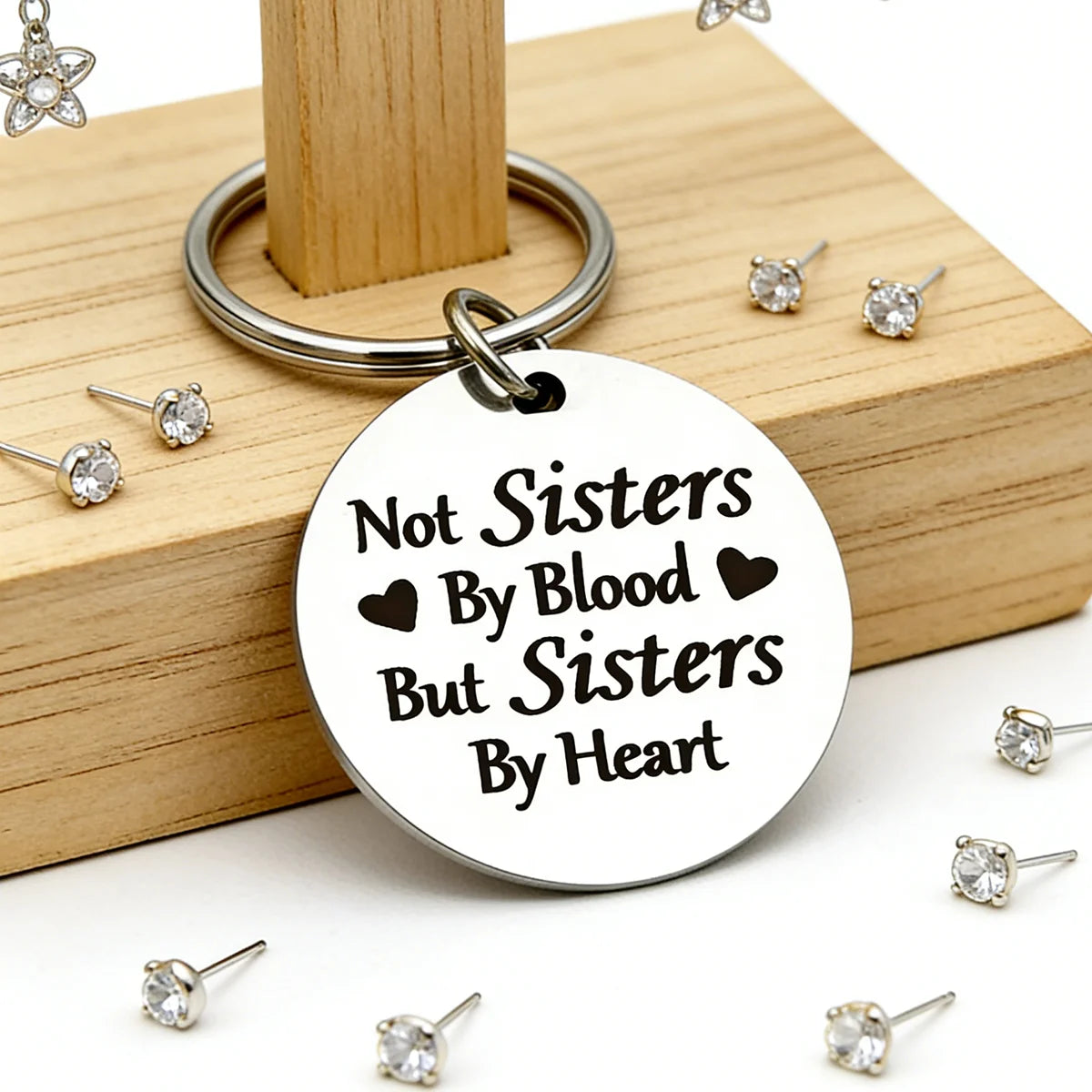 Sisters By Heart Engraved Keychain - Perfect Gift for Best Friend Soul Sister