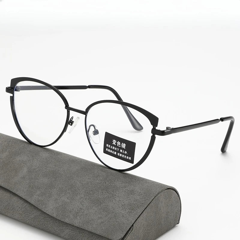 European and American glasses, metal cat eyes, color changing, anti blue light, fashionable and versatile trendy glasses