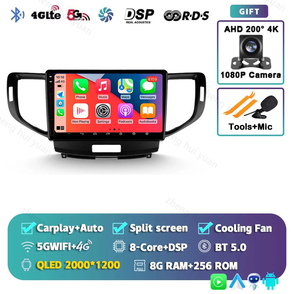 Android 14 For Honda Accord 8 2008 - 2012 CarPlay Auto 2K QLED Car Radio Multimedia Video Player GPS stereo Head Unit 4G WIFI