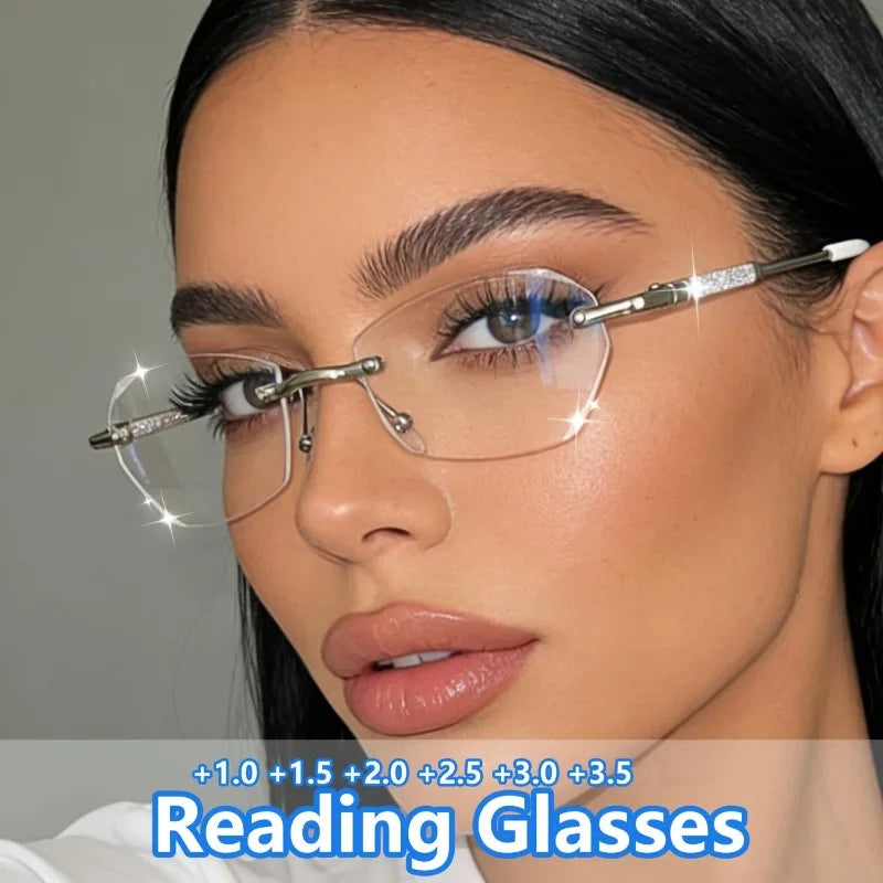 Frameless Shiny Square Reading Glasses Comfortable Decorative Glasses Unisex Oval Frameless Reading Glasses