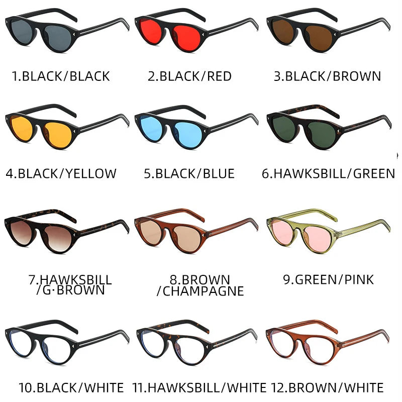 JNPCXI Vintage Cat Eye Sunglasses for Women Trendy Rivet Design Flat Top Sun Glasses Men Gafas De Sol Hombre S2611