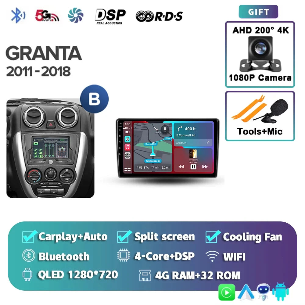 For LADA Granta Sport 2011 - 2018 Android 15 12+256GB 4G WIFI Car Radio Carplay Auto Multimedia Stereo Video Player GPS Navigati