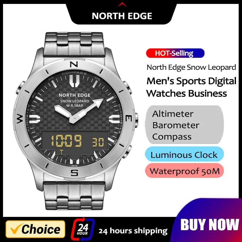 NORTH EDGE Men's Digital Watch Waterproof Altimeter Barometer Compass Smartwatch