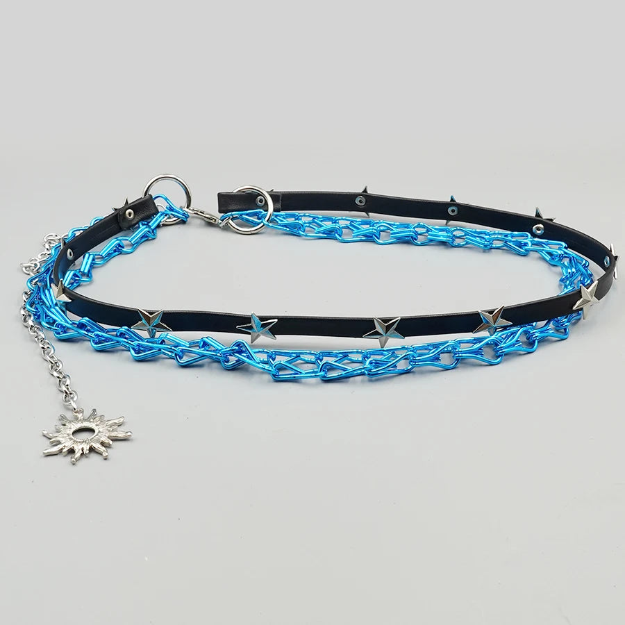Western Cowgirl Style Pu Belt with Metal Rings - Y2K Retro Rivet Chain Waistband for Dresses & Holiday Dates