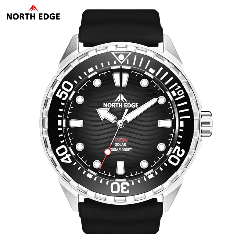 NORTH EDGE TRITON 2025 Solar Dive Watch Men Quartz 316L Steel 300M Waterproof