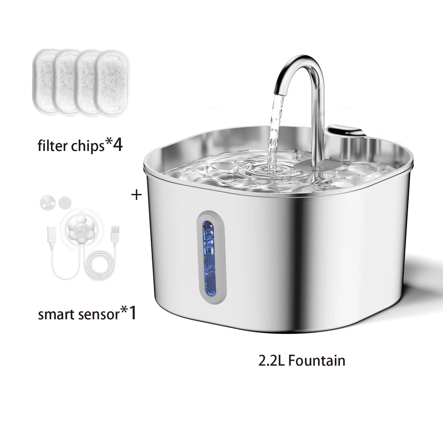 2.2L Automatic Cat Water Fountain Square Stainless Steel Pet Water Feeder Tools