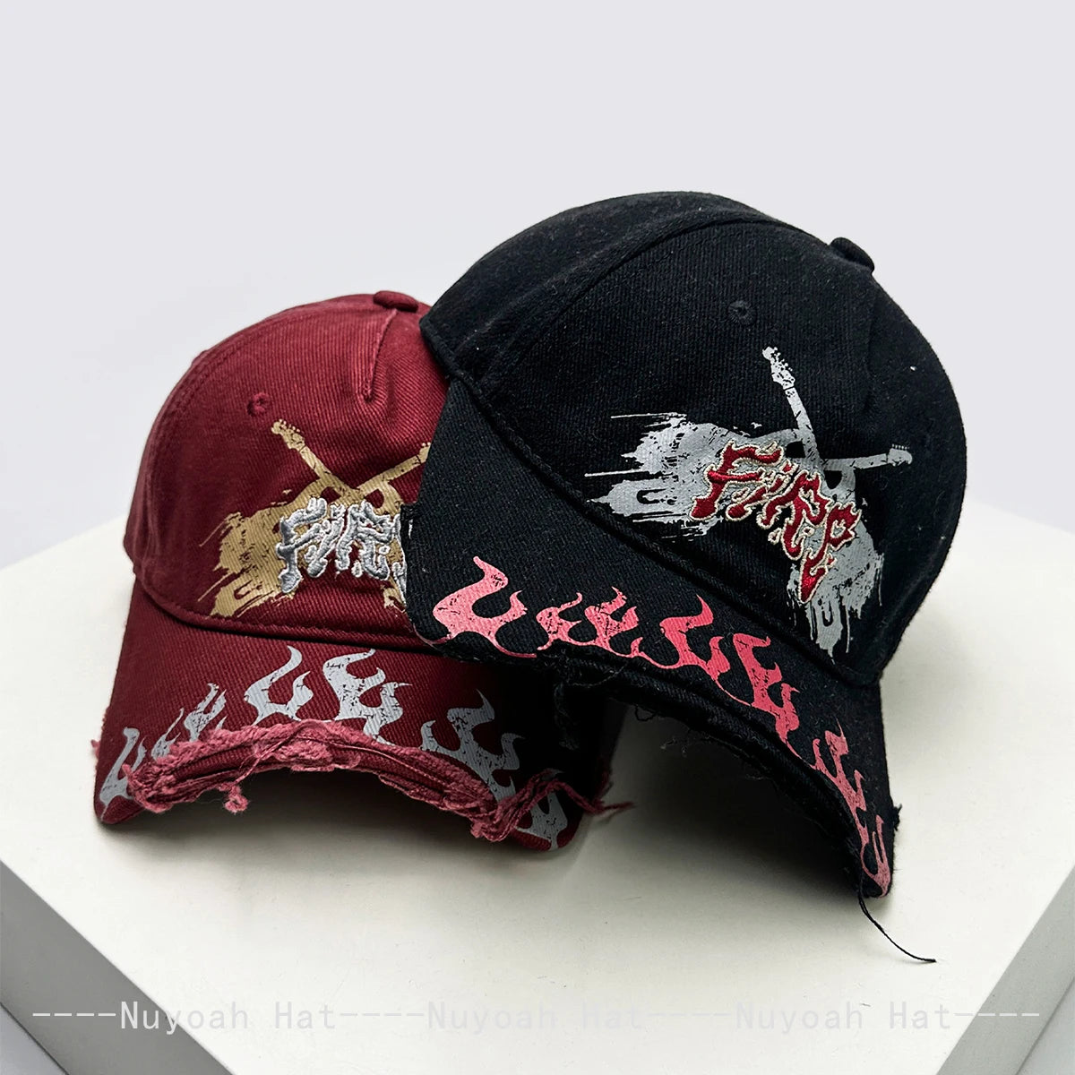 New Men Women Niche Street Embroidered Letters Flame Flag Baseball Hats Sunshade Broken Eave Versatile Peaked Caps Fashion Retro
