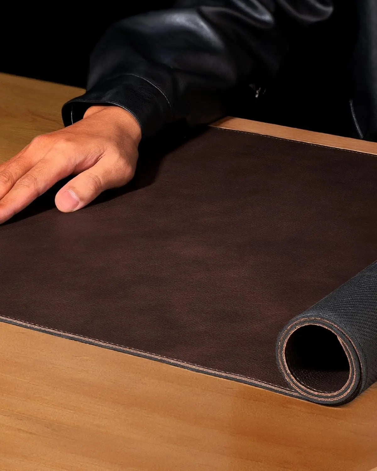 Genuine Calfskin Leather Desk Pad, Office Desk Mat with Non-Slip Bottom, Smooth Surface for Mouse & Keyboard, Desk Protector