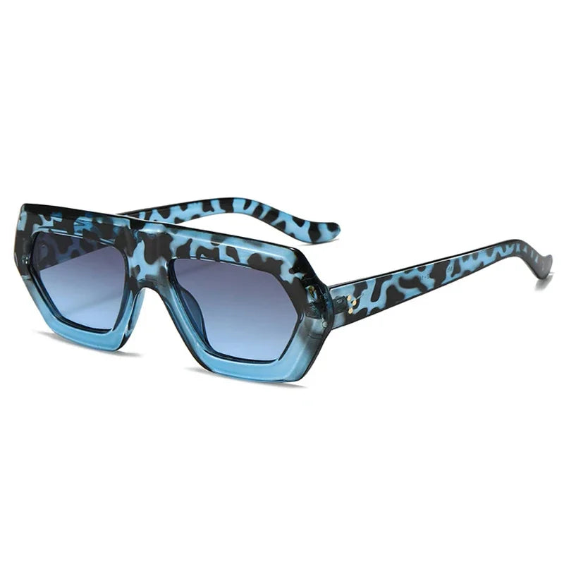JNPCXI Fashion Square Women Gradient Sunglasses Leopard Shades Retro Men Clear Lens Glasses Frame UV400