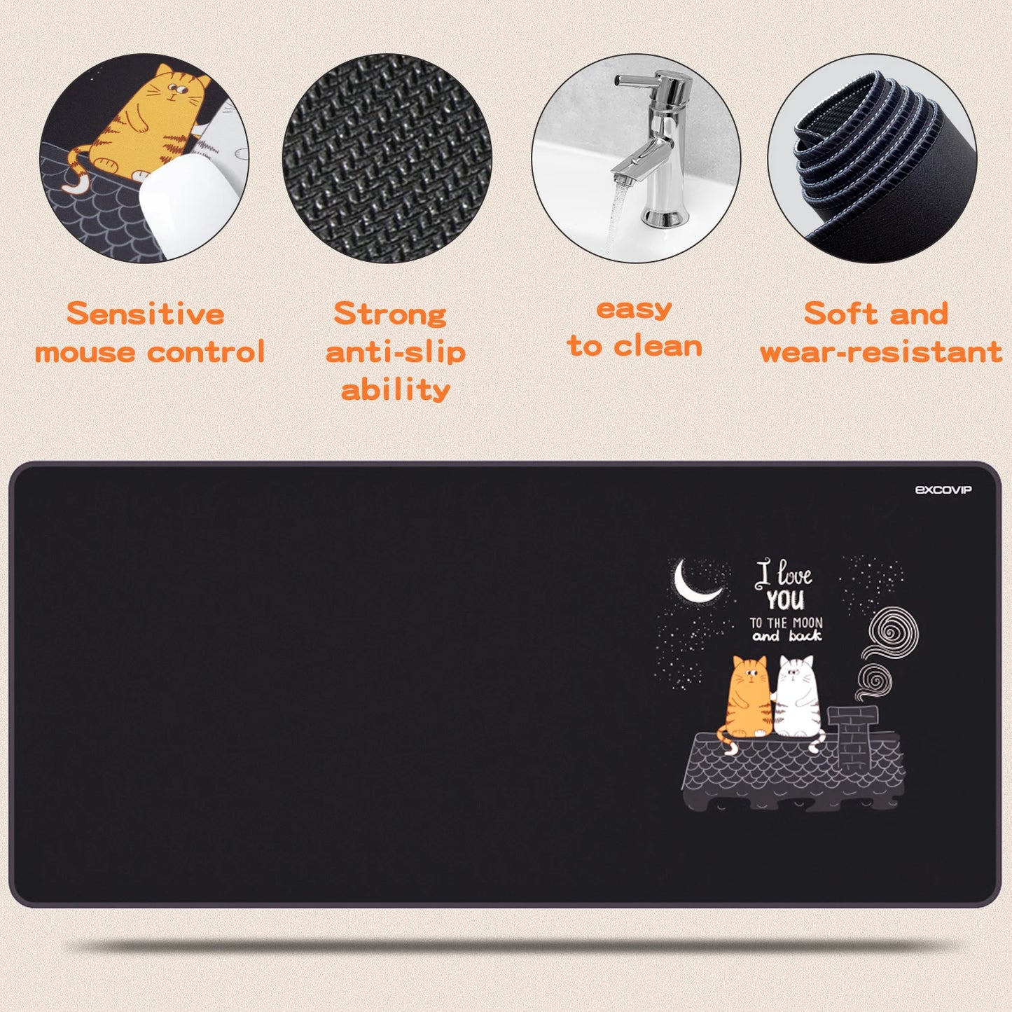 EXCO Gaming Mouse Pad Large Extended Computer Desk Mat Keyboard Mousepad with Stitched Edge Non-Slip Rubber Base for Gamer Home