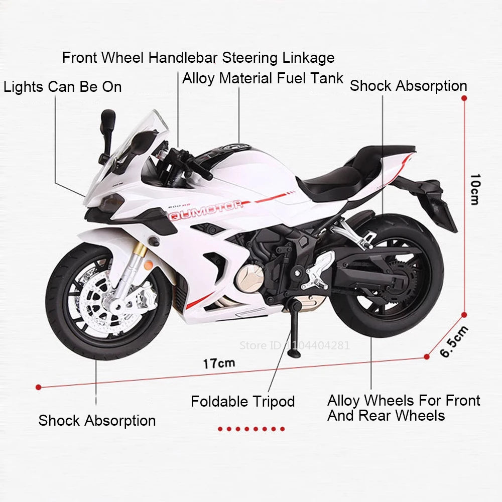 1:12 QJMOTOR QJ600RS Alloy Car CFMOTO 450SR Diecast Motorcycle Model Toys with Light Wheel Damping Vehices Child Christmas Gifts