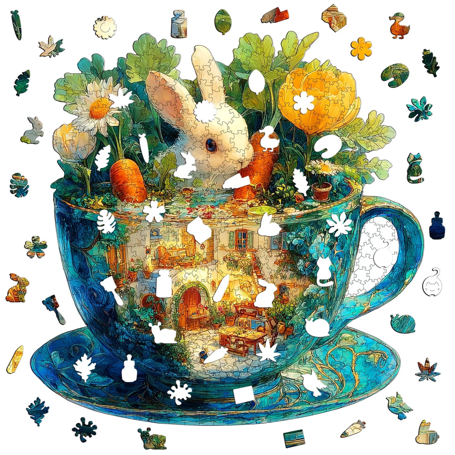 World in Cup Wooden Jigsaw Puzzle Wood Home Decor Painting Christmas and Halloween Gift Toy for Teen and Kid