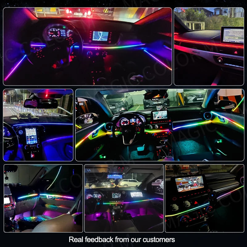2in1 Car LED Ambient Light USB 64 Colors Acrylic Strips Full Colors RGB Car Interior Hidden App Remote Control Atmosphere Lamp