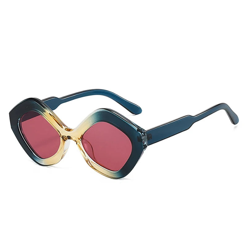 JNPCXI New Retro Irregular Polygon Cat Eye Sunglasses Women Green Red Shades UV400 Fashion Trending Men Sun Glasses