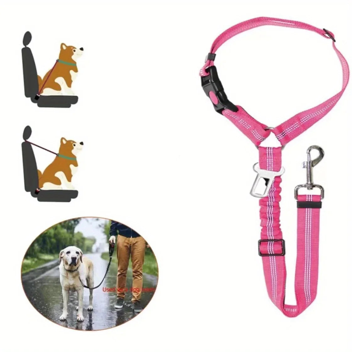 1pc Adjustable 2-in-1 Pet Car Seat Belt & Harness, with Secure Buckle & Elastic Bungee Buffer, Ideal for Safe Travel with Dogs