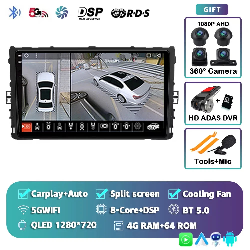 For Volkswagen VW Polo Plus Jetta MK7 T6 Passat B8 T ROC Cross MQB 2K 12+256 QLED Android 15 CarPlay Car Radio Multimedia Video