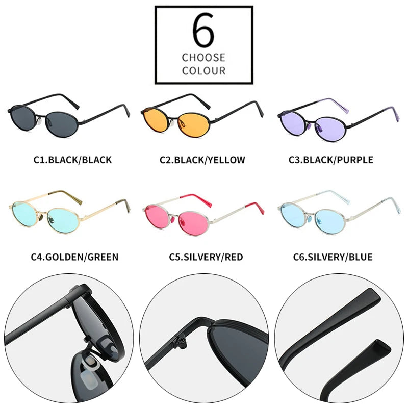 JNPCXI Retro Oval Metal Women Fashion Candy Color Sunglasses Shades UV400 Men Trending Punk Sun Glasses