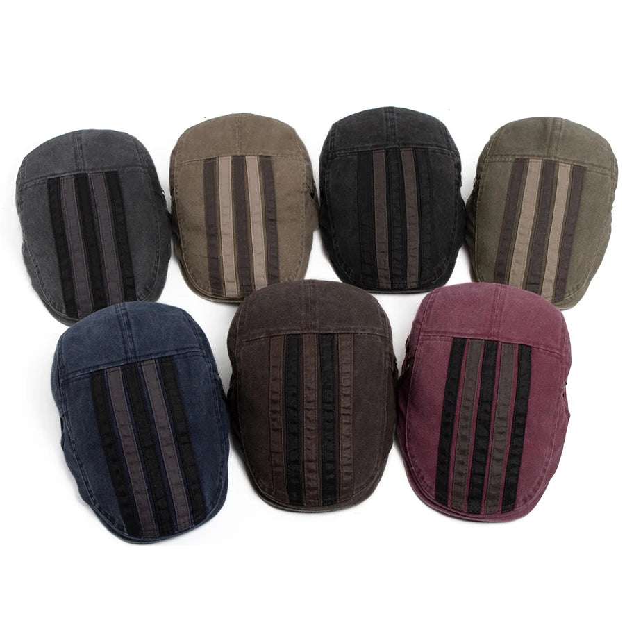 Vintage Newsboy Cap Men Fashion Five Bars Flat Hat Women Washed Berets Spring Summer Casual Visor Lvy Caps For Male Adjustable