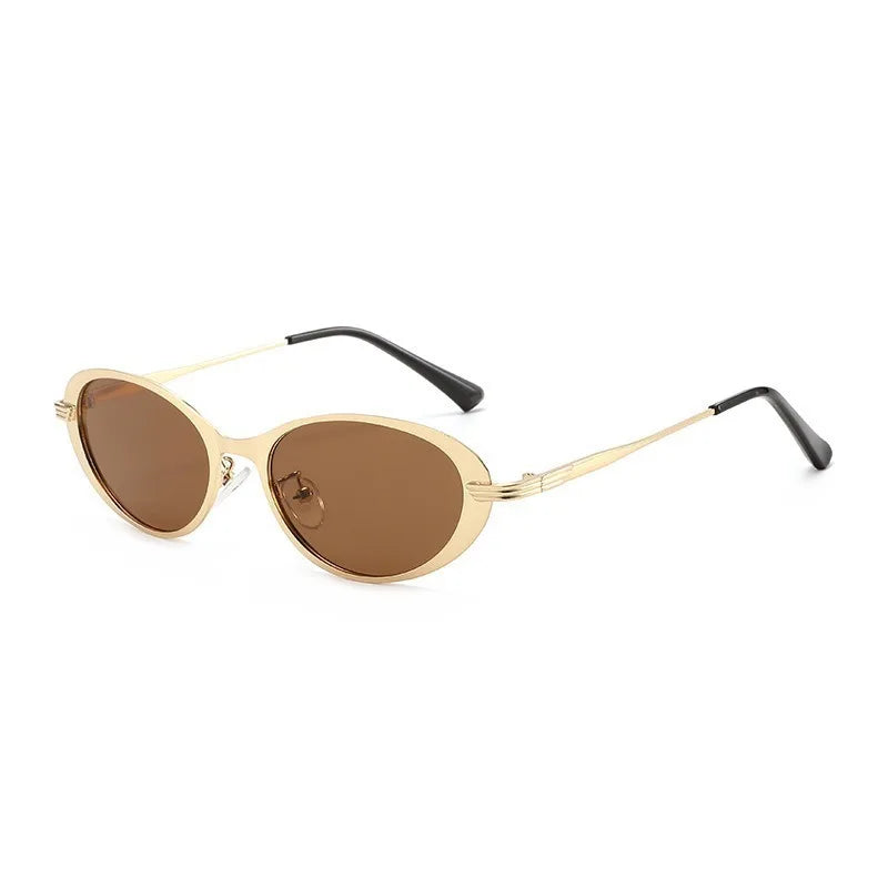 JNPCXI New Small Oval Metal Sunglasses for Men Women Fashion Candy Color Punk Sun Glasses Clear Lens Frame UV400