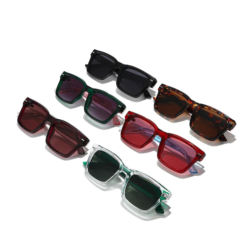 JNPCXI New Fashion Square Double Color Sunglasses Women Shades UV400 Retro Rivets Men Red Green Sun Glasses