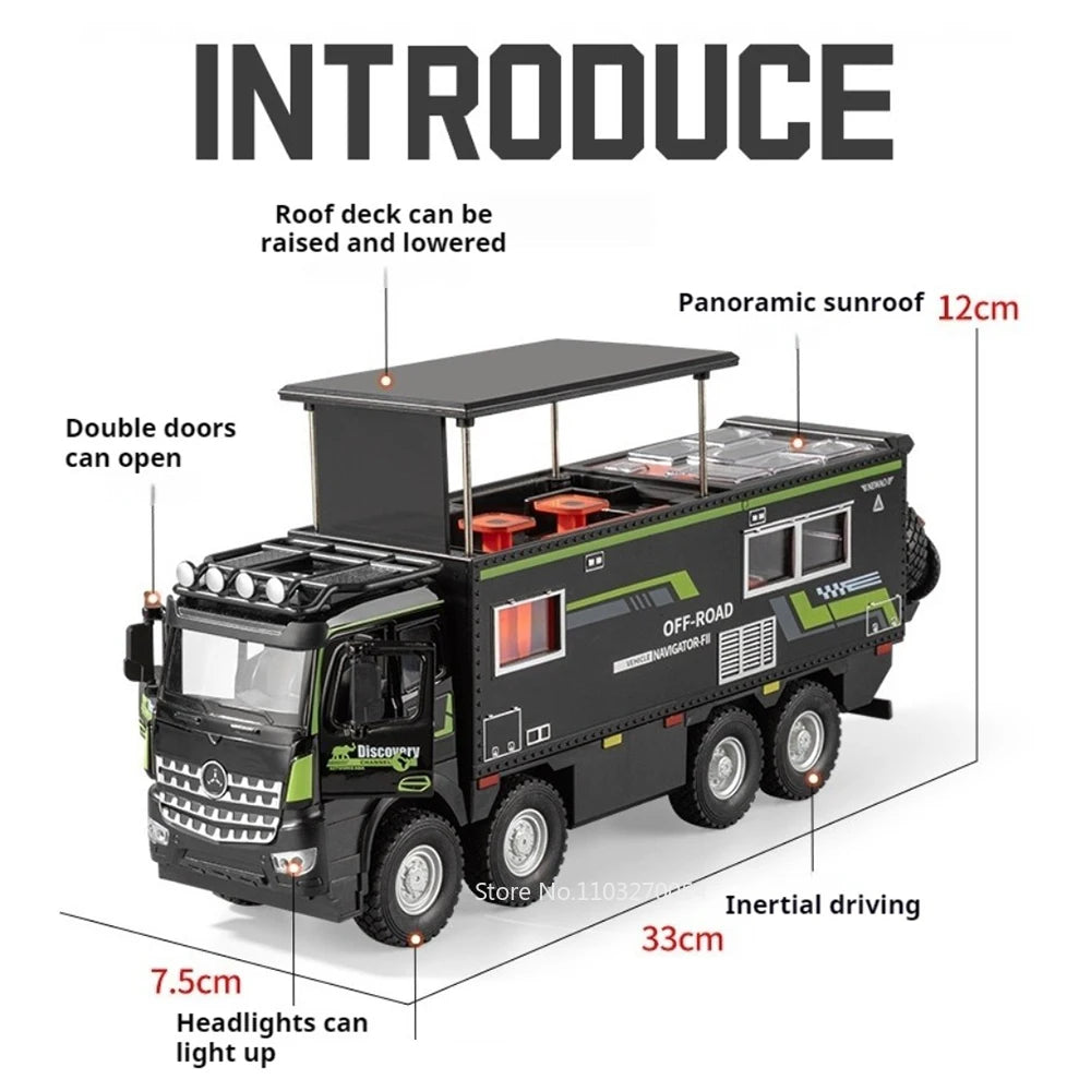 1:18 NOMADISM Alloy Diecast Travel RV Model Toys Car Doors Opened with Sound Light Wheel Sliding Vehices Boy Collecting Hobbies