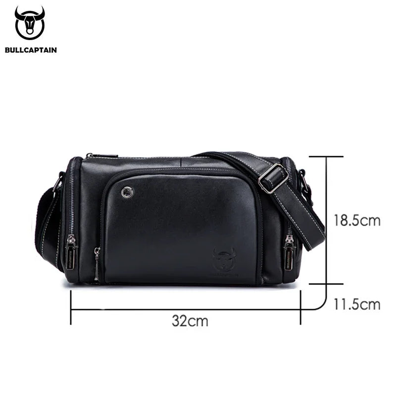 BULLCAPTAIN Leather Men's Sports Bag Fitness Shoulder Bag Retro Handbag Travel Bag Large Capacity Laptop Bag Cross Section 01
