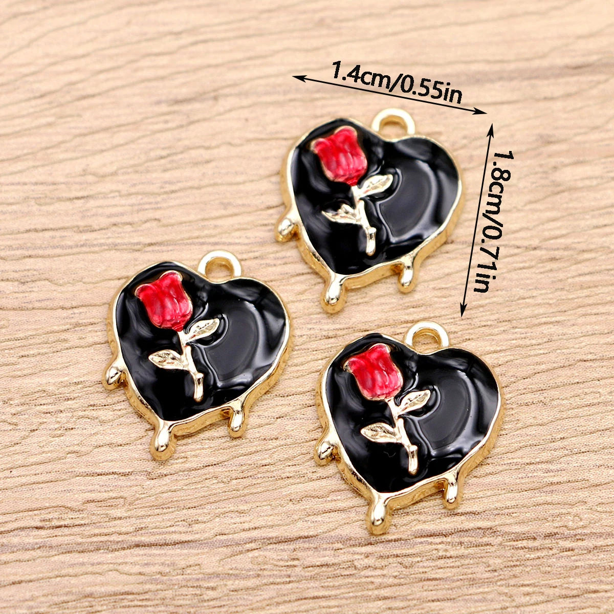 10Pcs Golden Color Rose Heart Charms for Jewelry Making DIY Necklace Bracelet Earrings Accessories Valentine's Day Gift