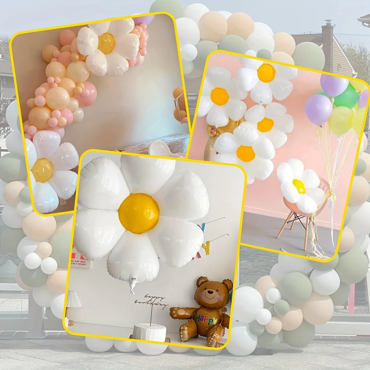 10pcs Elegant Daisy Balloons, Floral Decorations, White with Yellow Centers, Perfect for Summer Celebrations & All Occasions