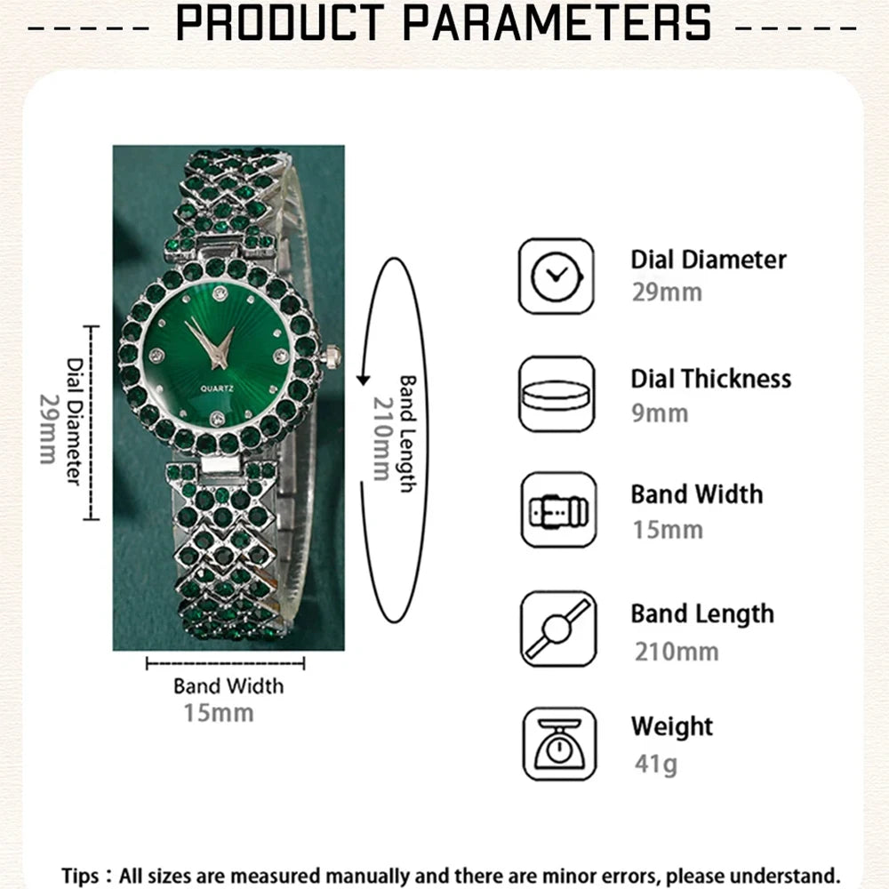 Women Fashion Watch Heart Ring Necklace Earring Jewelry Set Quartz Wristwatch