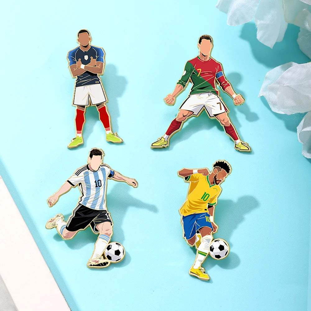 4 PCS 7th Football Player Enamel Brooch  Goalkeeper Creative Design Sport Metal Badge Clothe Punk Lapel Pin Jewelry Friend Gift