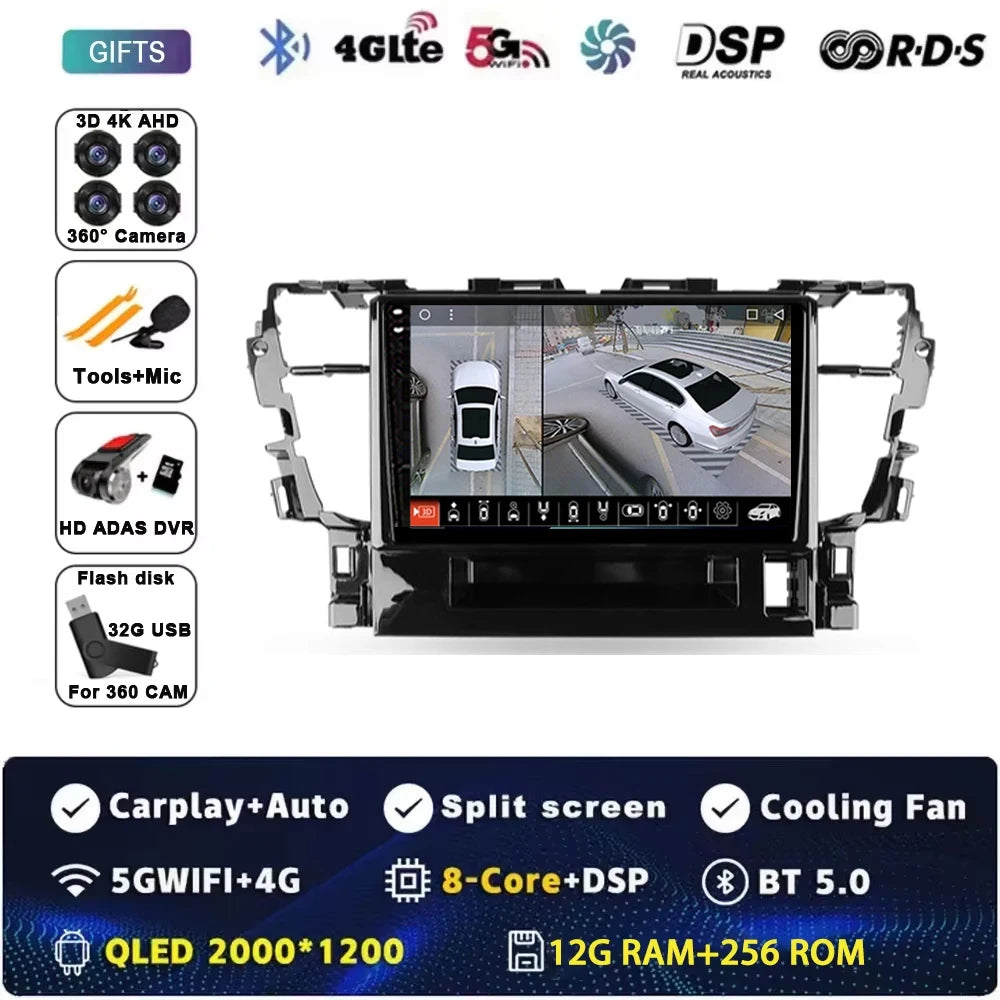 For Toyota Alphard H30 2015 - 2020 Android 15 Car Radio GPS Navigation QLED Carplay Auto Multimedia Stereo Player BT