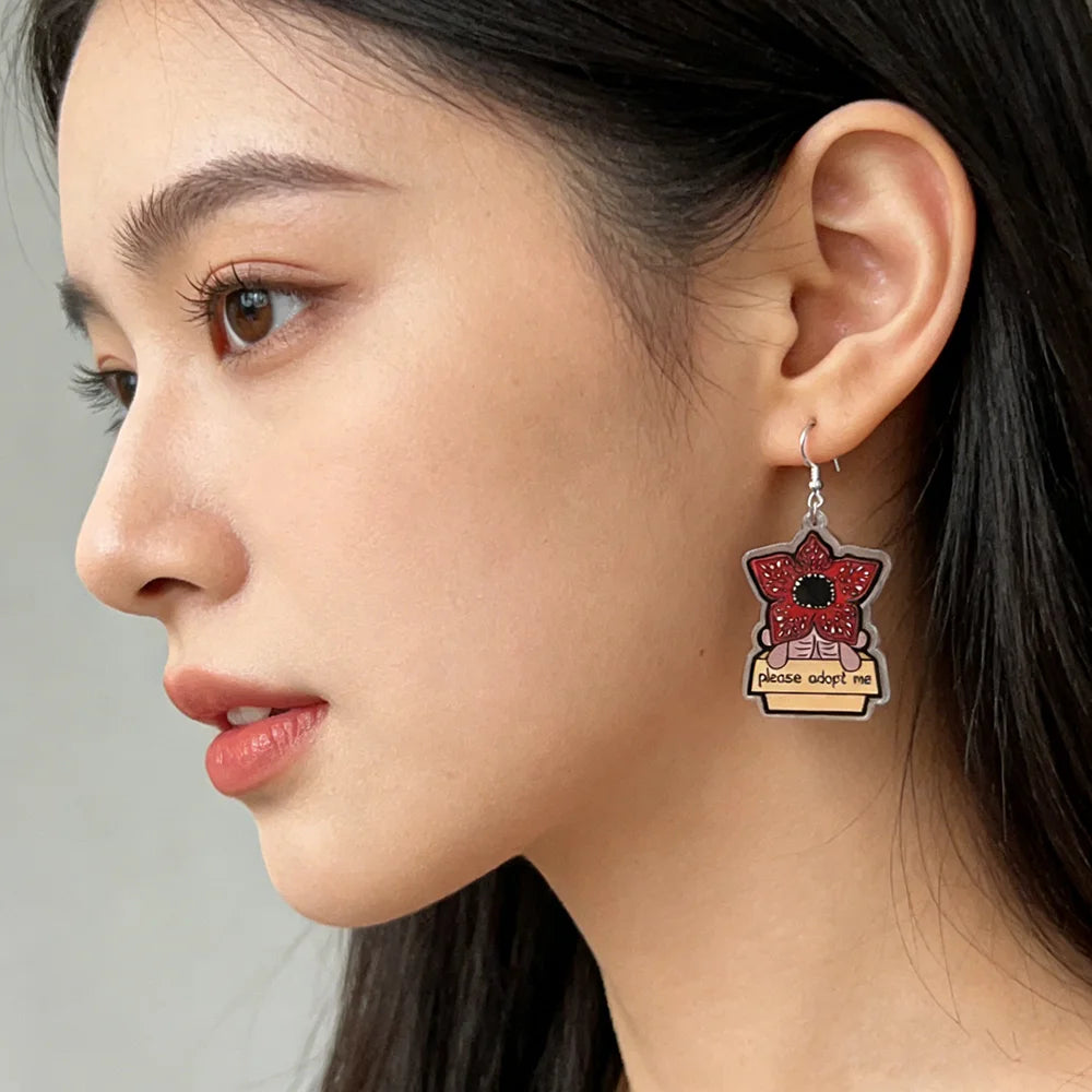4 Pairs Cute Demogorgon Cartoon Earrings for Women Girls, Acrylic Fashion Jewelry Set, Party Ear Piercing Gift