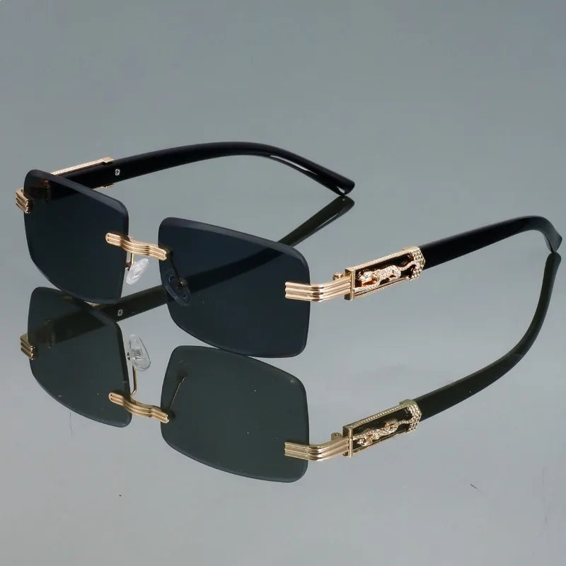 New Fashionable Frameless Square Sunglasses for Men and Women Retro Leopard Head Metal European and American Trendy Sunglasses
